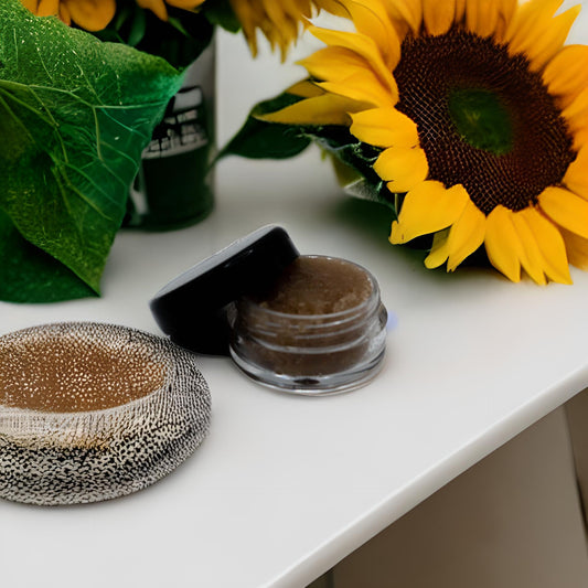 brown sugar and coconut lip scrub in glass jar